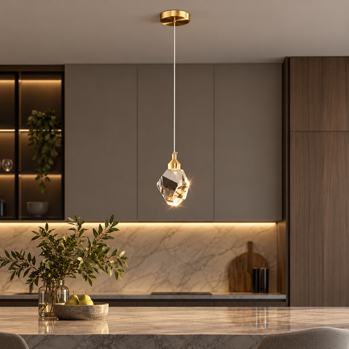 LuxRoyale Crystal Pendant Wall Light With Authentic K9 Crystal Prism Copper Finish
