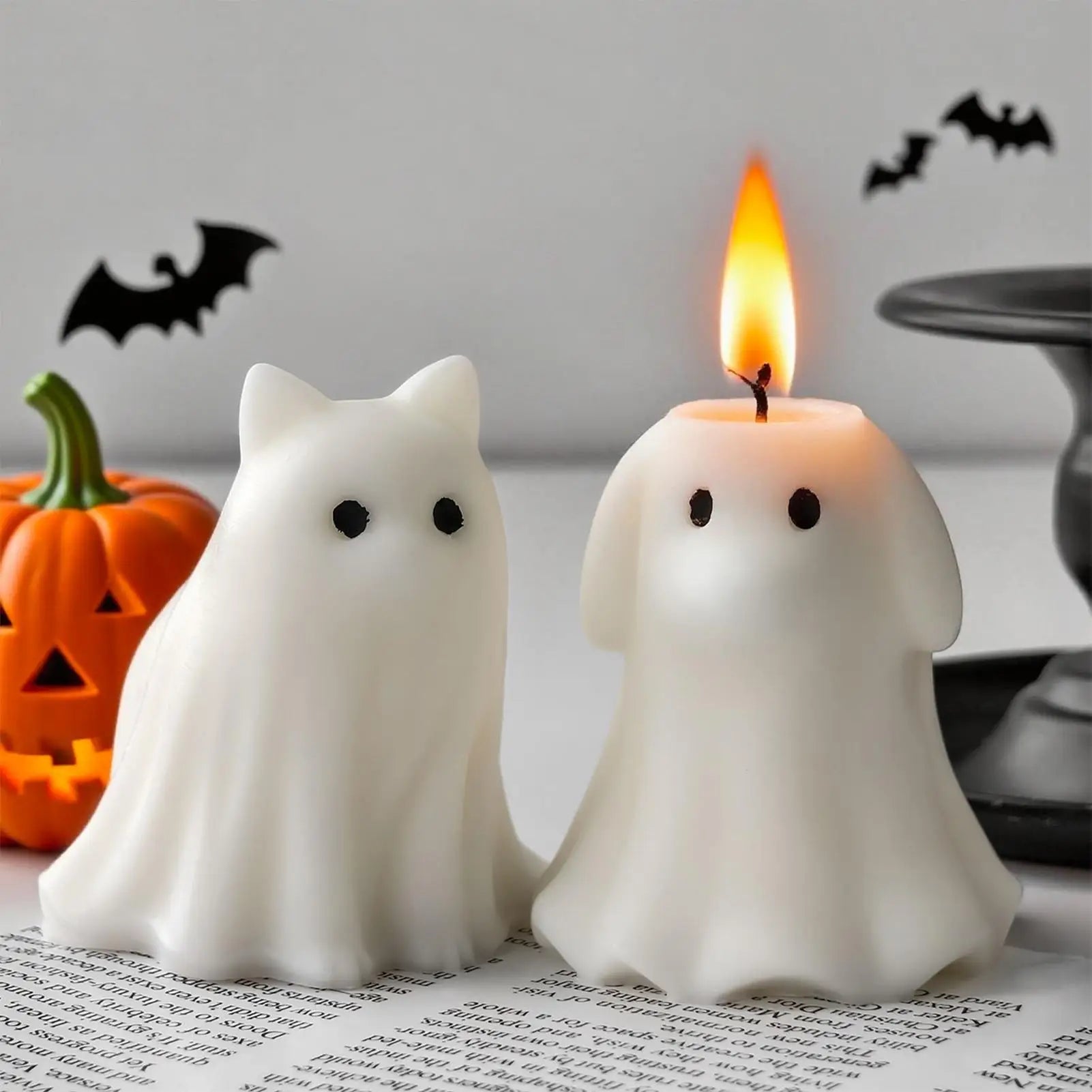 Cute Animal Puppy Kitten Spooky Silicone Mold DIY Ghost Aroma Candle Plaster Decoration Mould Halloween Candle Making Molds 0