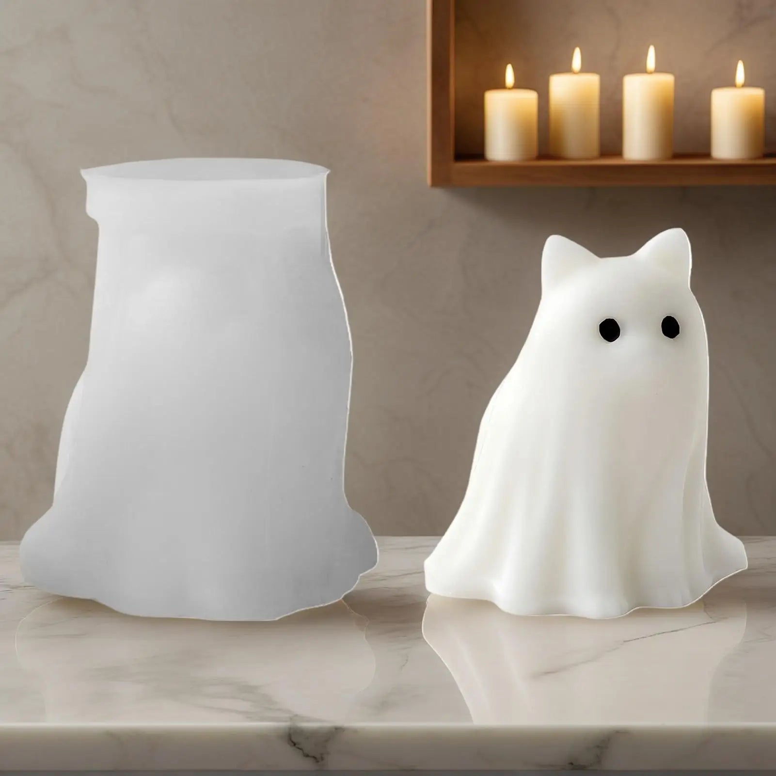 Cute Animal Puppy Kitten Spooky Silicone Mold DIY Ghost Aroma Candle Plaster Decoration Mould Halloween Candle Making Molds 1