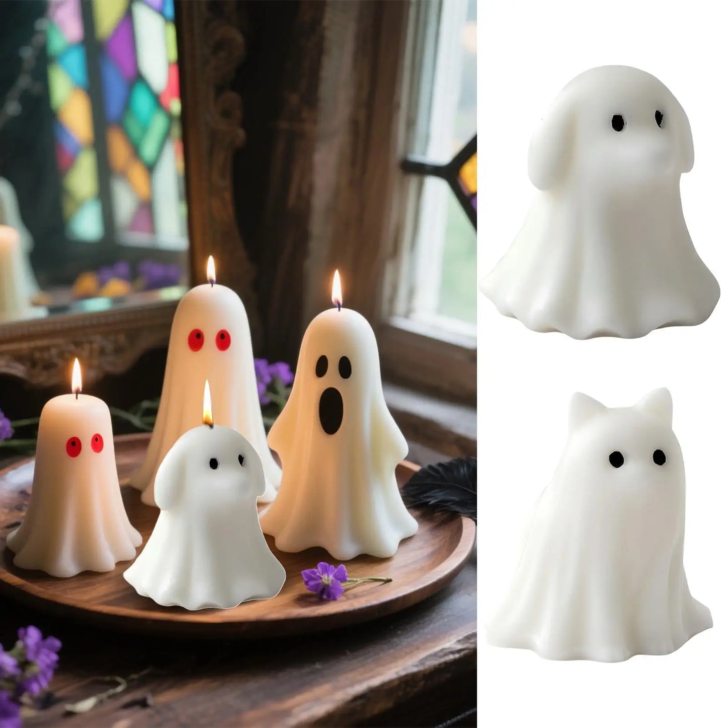 Cute Animal Puppy Kitten Spooky Silicone Mold DIY Ghost Aroma Candle Plaster Decoration Mould Halloween Candle Making Molds 4