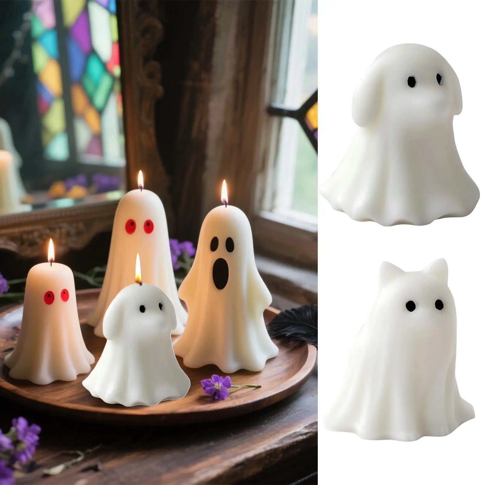 Cute Animal Puppy Kitten Spooky Silicone Mold DIY Ghost Aroma Candle Plaster Decoration Mould Halloween Candle Making Molds 4
