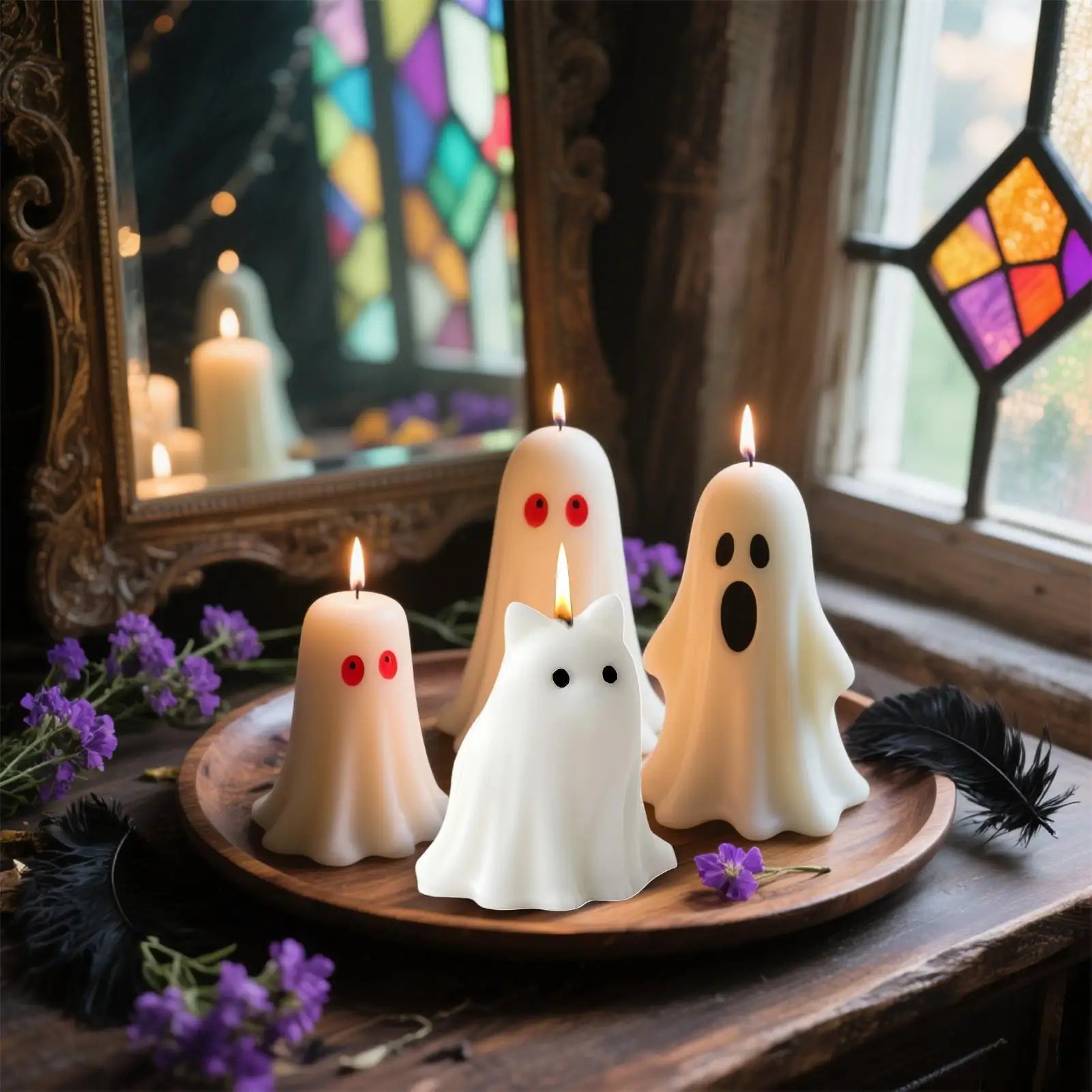Cute Animal Puppy Kitten Spooky Silicone Mold DIY Ghost Aroma Candle Plaster Decoration Mould Halloween Candle Making Molds 5