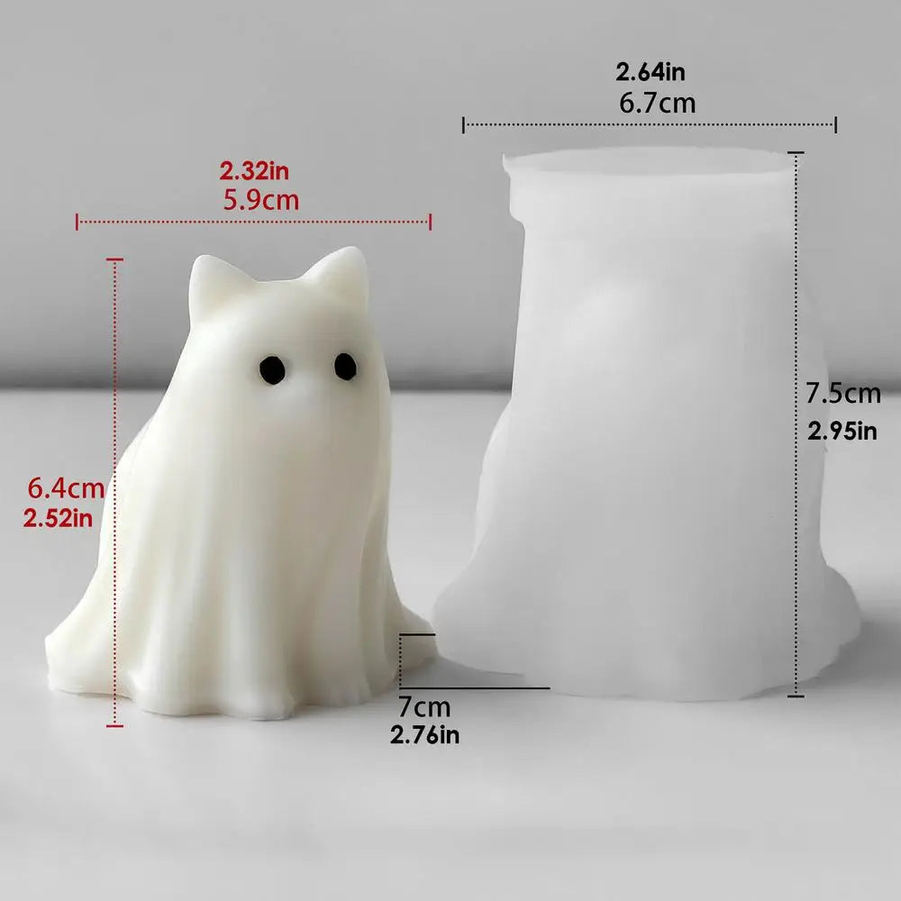 Cute Animal Puppy Kitten Spooky Silicone Mold DIY Ghost Aroma Candle Plaster Decoration Mould Halloween Candle Making Molds 6
