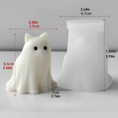 Cute Animal Puppy Kitten Spooky Silicone Mold DIY Ghost Aroma Candle Plaster Decoration Mould Halloween Candle Making Molds 6