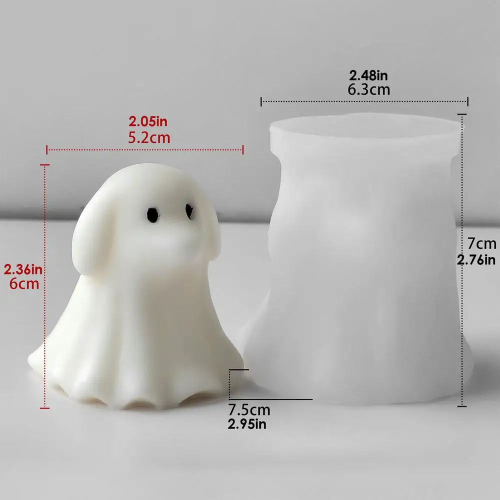 Cute Animal Puppy Kitten Spooky Silicone Mold DIY Ghost Aroma Candle Plaster Decoration Mould Halloween Candle Making Molds 7