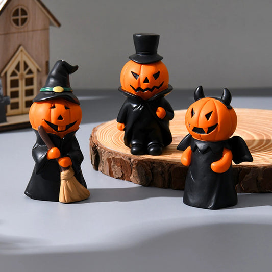 Cute Halloween Decor Set - Ghost Witch Pumpkin Resin Figurines for Home Tabletop Party Decorations 0