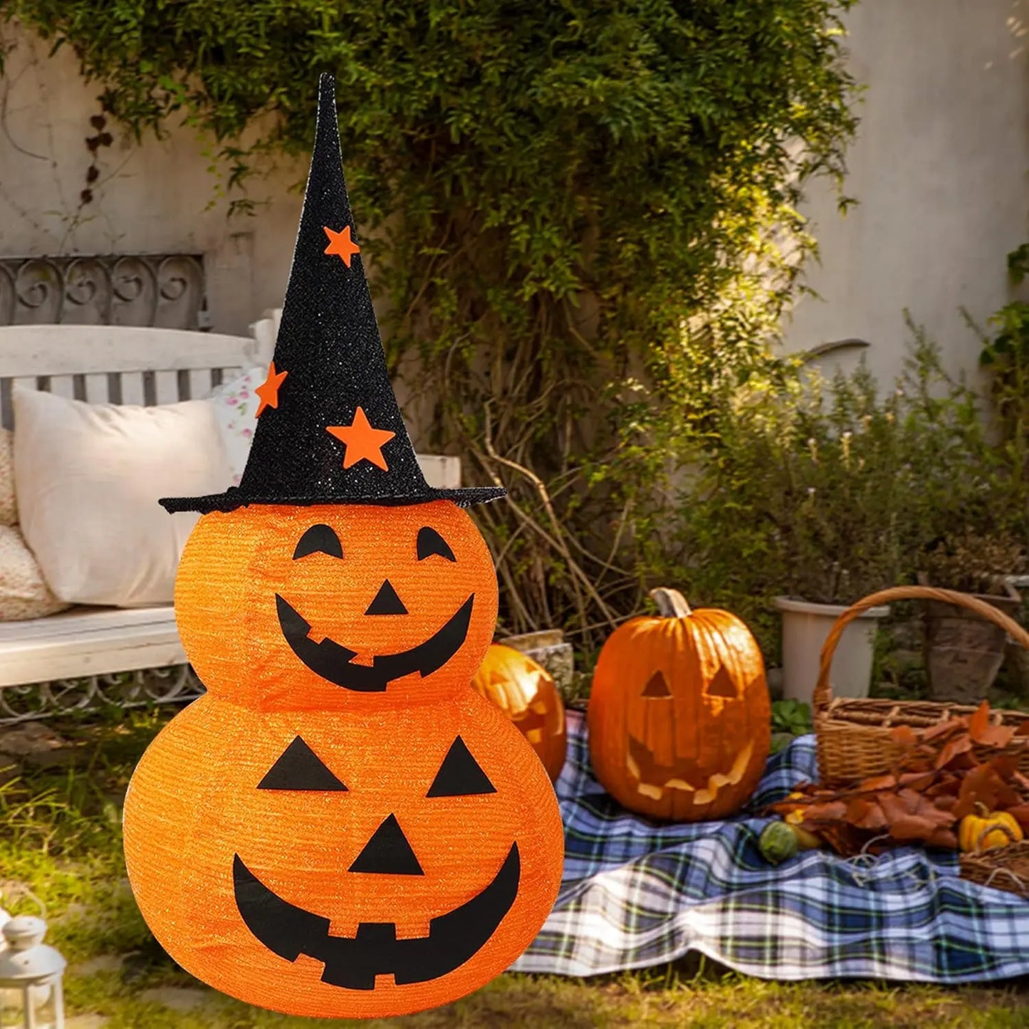 Cute Halloween Pumpkin Decorations Collapsible Jack-o-Lantern Pumpkin Lights for Indoor Outdoor Home, Party, Yard Decorations 2