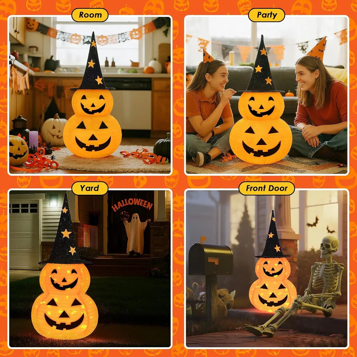Cute Halloween Pumpkin Decorations Collapsible Jack-o-Lantern Pumpkin Lights for Indoor Outdoor Home, Party, Yard Decorations 3