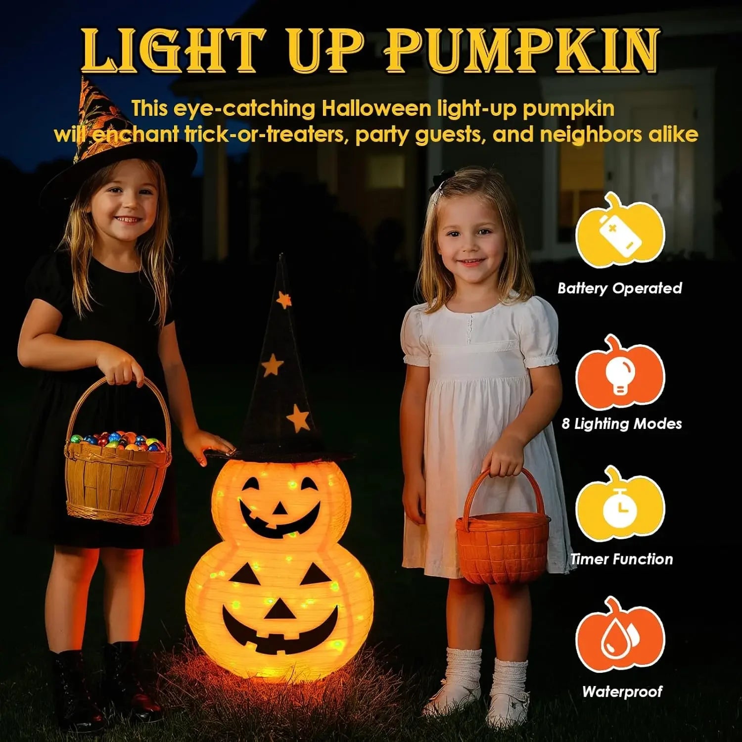 Cute Halloween Pumpkin Decorations Collapsible Jack-o-Lantern Pumpkin Lights for Indoor Outdoor Home, Party, Yard Decorations 4