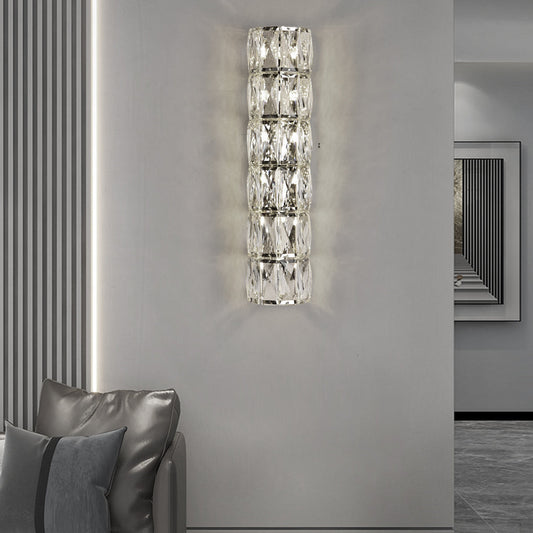 RoyaleGlow Dimmable LED Crystal Wall Sconce - Modern Cylindrical Up-Down Lighting