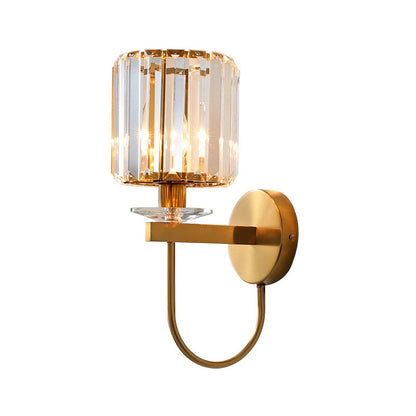 Cylindrical Crystal Wall Lighting Postmodern 1 Head Gold Finish Sconce with Curved Arm 2