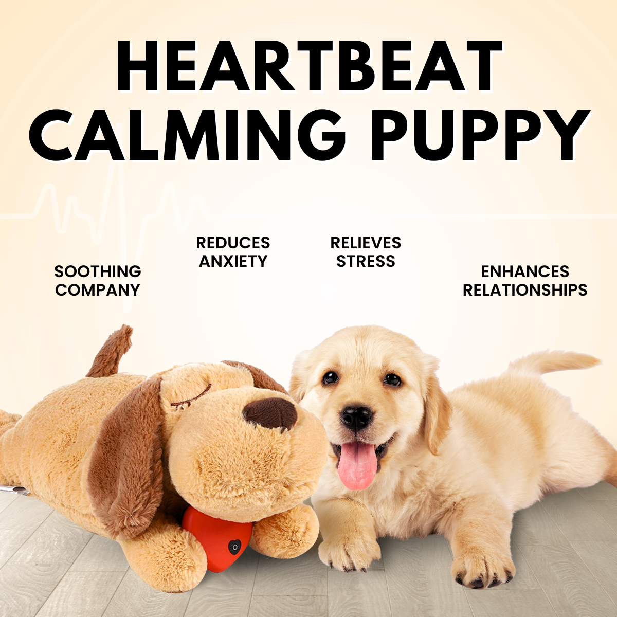 Pawellure Comforting Heartbeat Puppy Toy for Dog Anxiety Relief - Plush Cuddle Companion for Peaceful Sleep