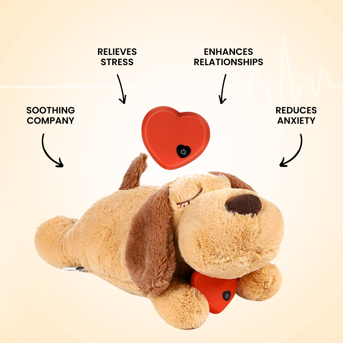 Pawellure Comforting Heartbeat Puppy Toy for Dog Anxiety Relief - Plush Cuddle Companion for Peaceful Sleep