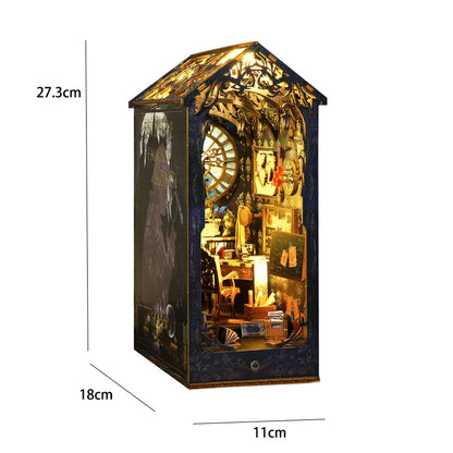 DIY Book Nook Shelf Insert Kit 3D Wooden Puzzle Doll House Assembly Building Model Bookends With Furniture LED Light Xmas Gifts 17