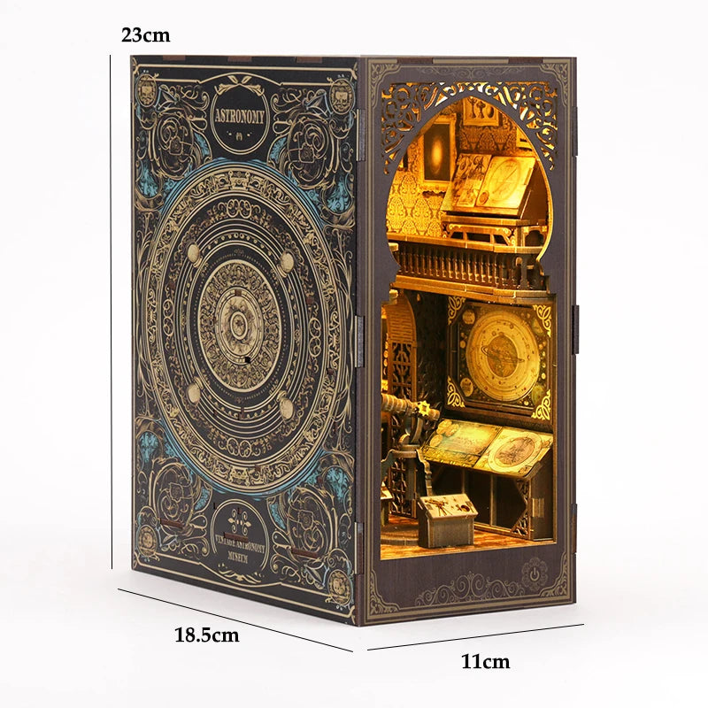 DIY Book Nook Shelf Insert Kit 3D Wooden Puzzle Doll House Assembly Building Model Bookends With Furniture LED Light Xmas Gifts 22