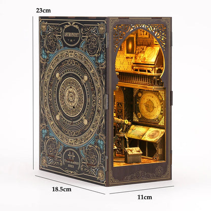 DIY Book Nook Shelf Insert Kit 3D Wooden Puzzle Doll House Assembly Building Model Bookends With Furniture LED Light Xmas Gifts 22