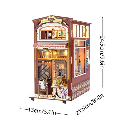 DIY Book Nook Shelf Insert Kit 3D Wooden Puzzle Doll House Assembly Building Model Bookends With Furniture LED Light Xmas Gifts 29