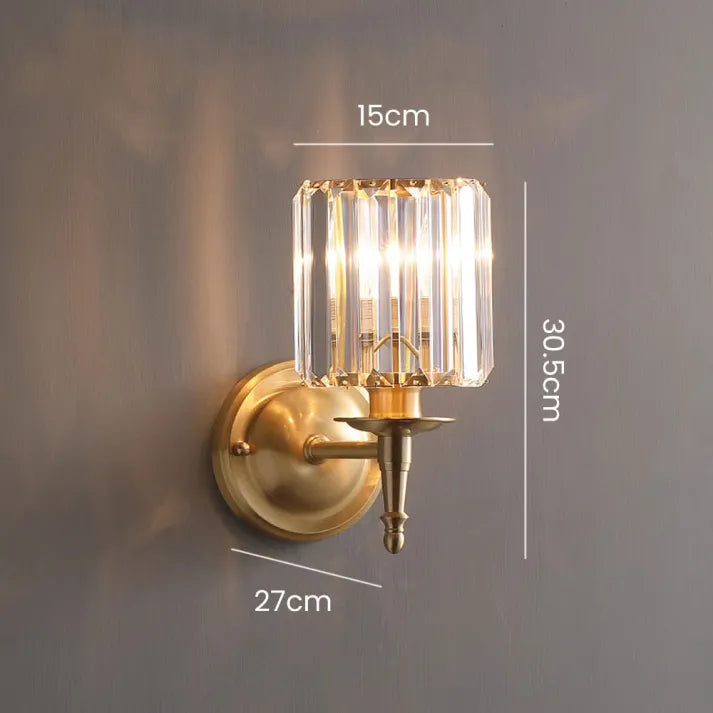 LuxRoyale Vintage Crystal Wall Sconce with Brass Backplate for Bedroom & Living Room