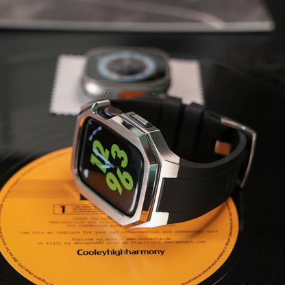 RoyaleGlow AP9009 Fluororubber Band Stainless Steel Case For Apple Watch
