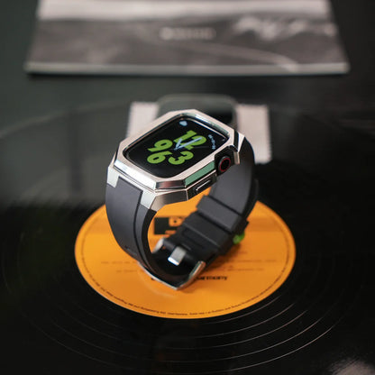 RoyaleGlow AP9009 Fluororubber Band Stainless Steel Case For Apple Watch