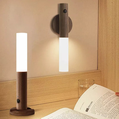 Luxora Wood Grain Motion Sensor Night Light with Magnetic Base