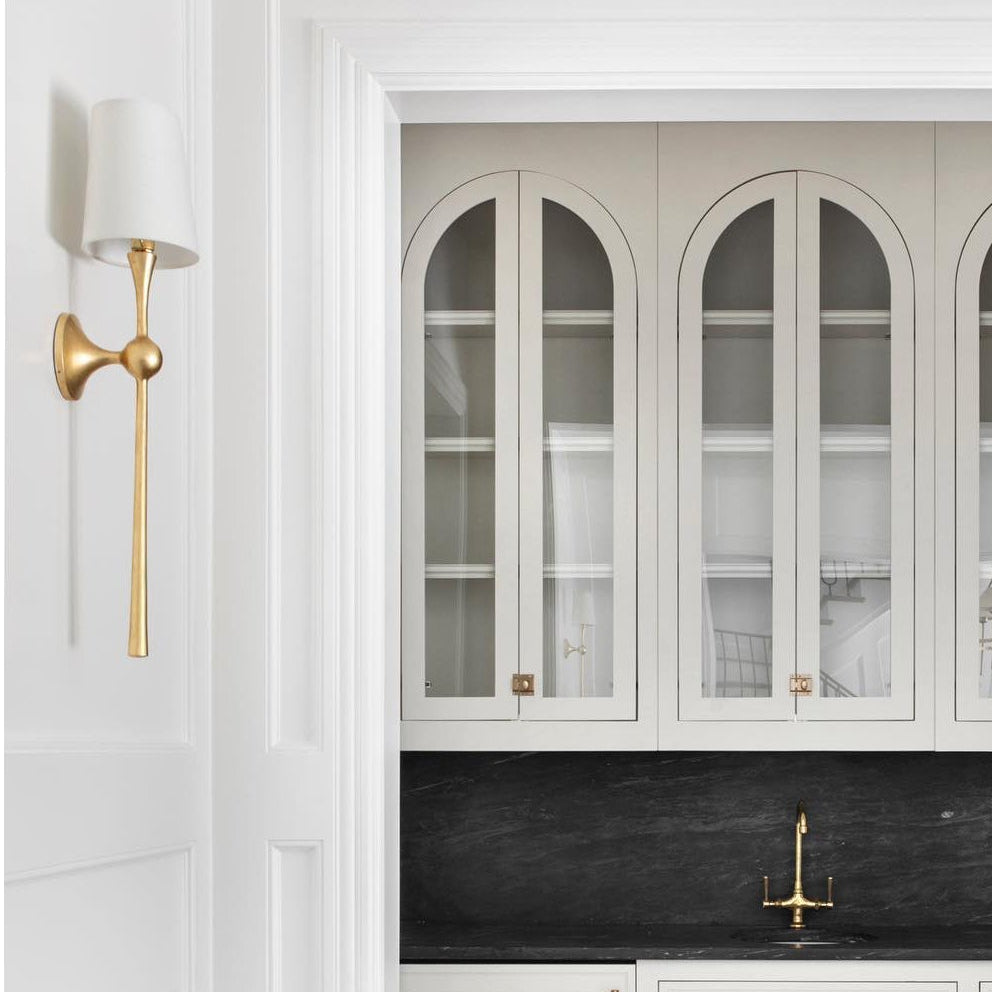 Royelux Modern Brass Wall Sconce with White Fabric Shade