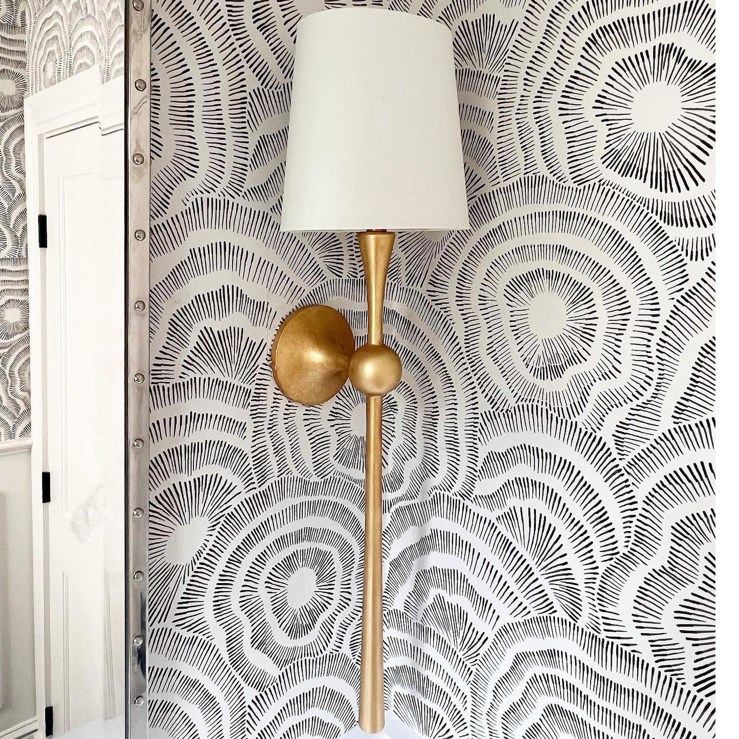 Royelux Modern Brass Wall Sconce with White Fabric Shade
