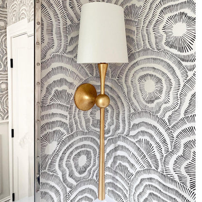 Royelux Modern Brass Wall Sconce with White Fabric Shade