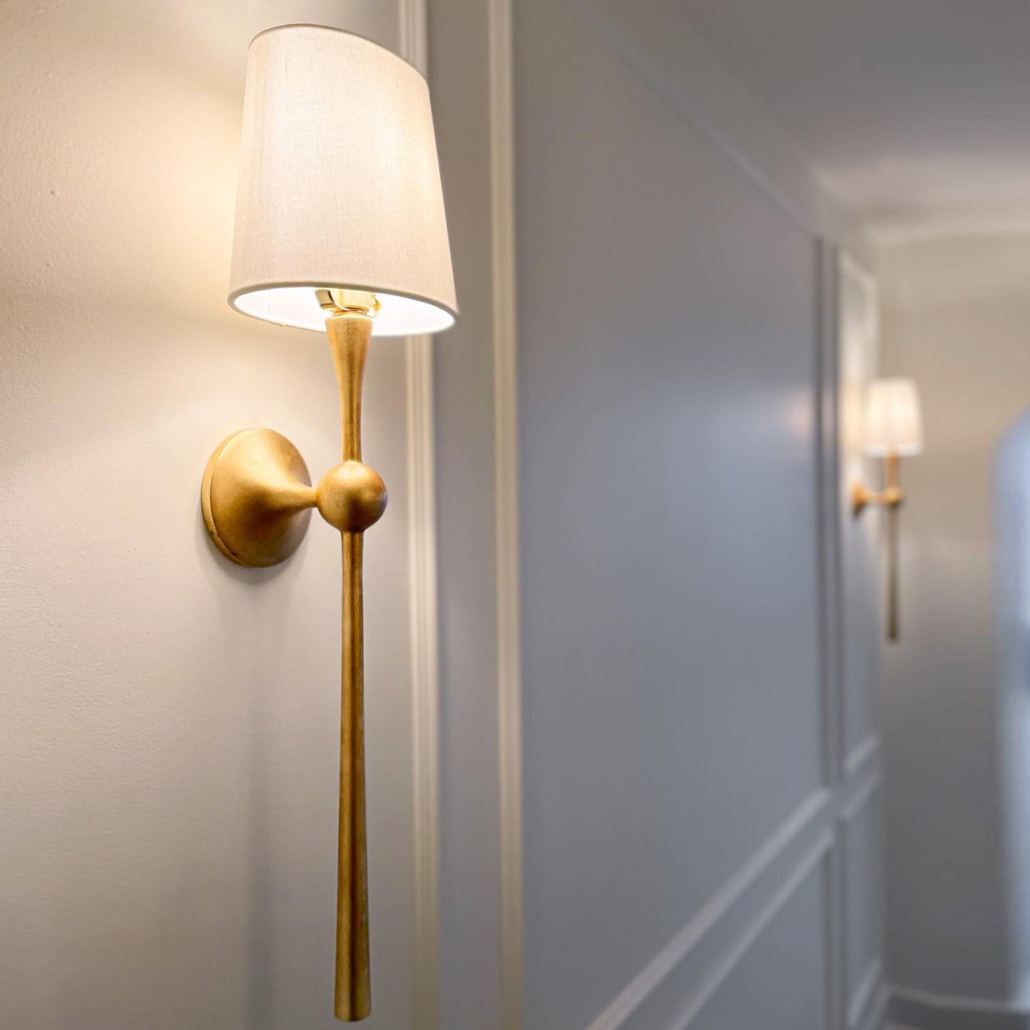 Royelux Modern Brass Wall Sconce with White Fabric Shade