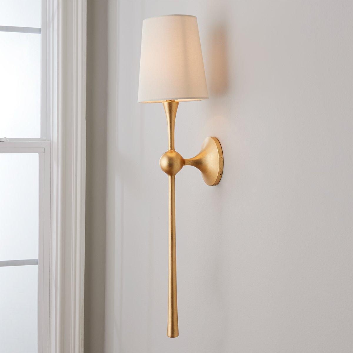 Royelux Modern Brass Wall Sconce with White Fabric Shade