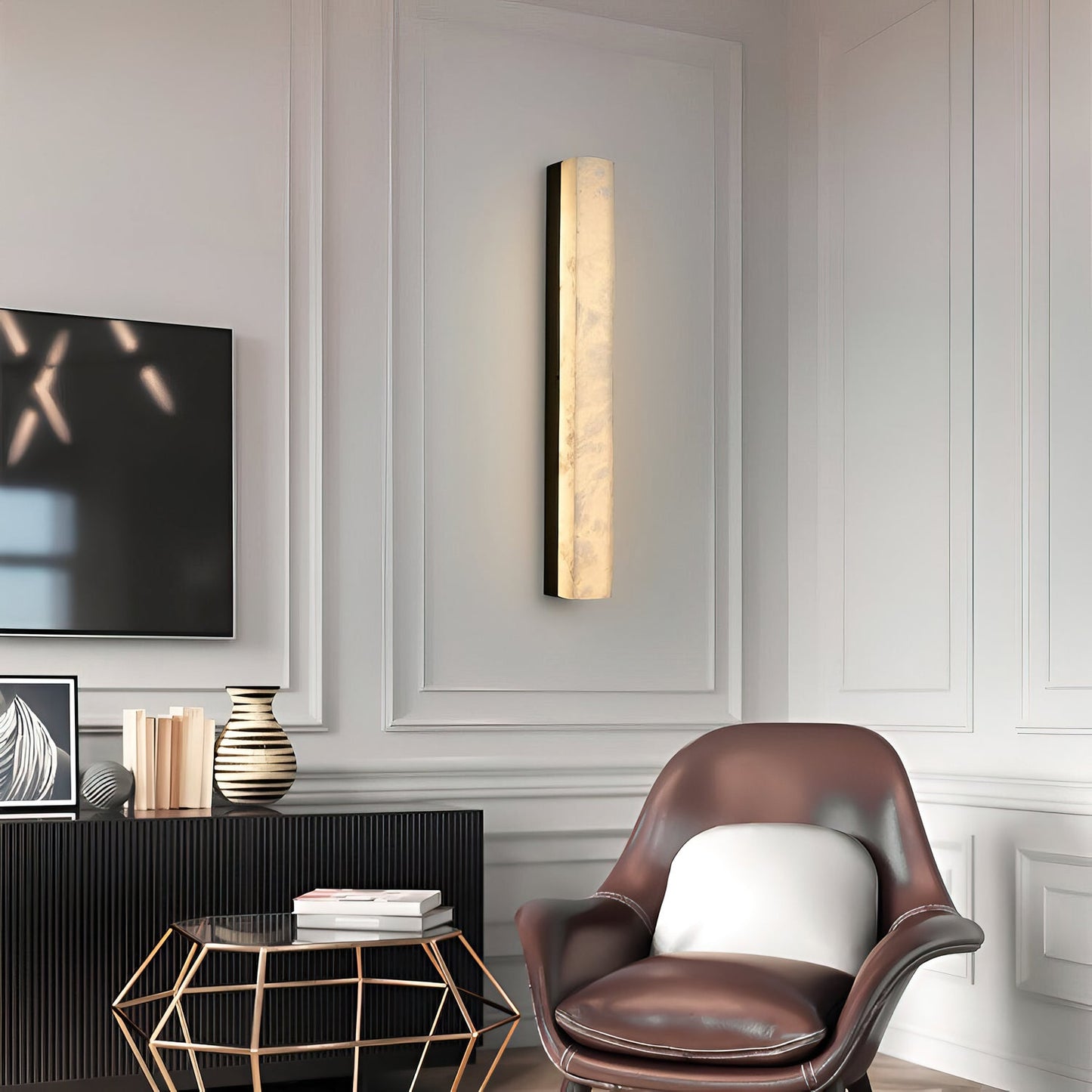 RoyaleGlow Modern Alabaster Wall Sconce - Elegant Geometric Lighting