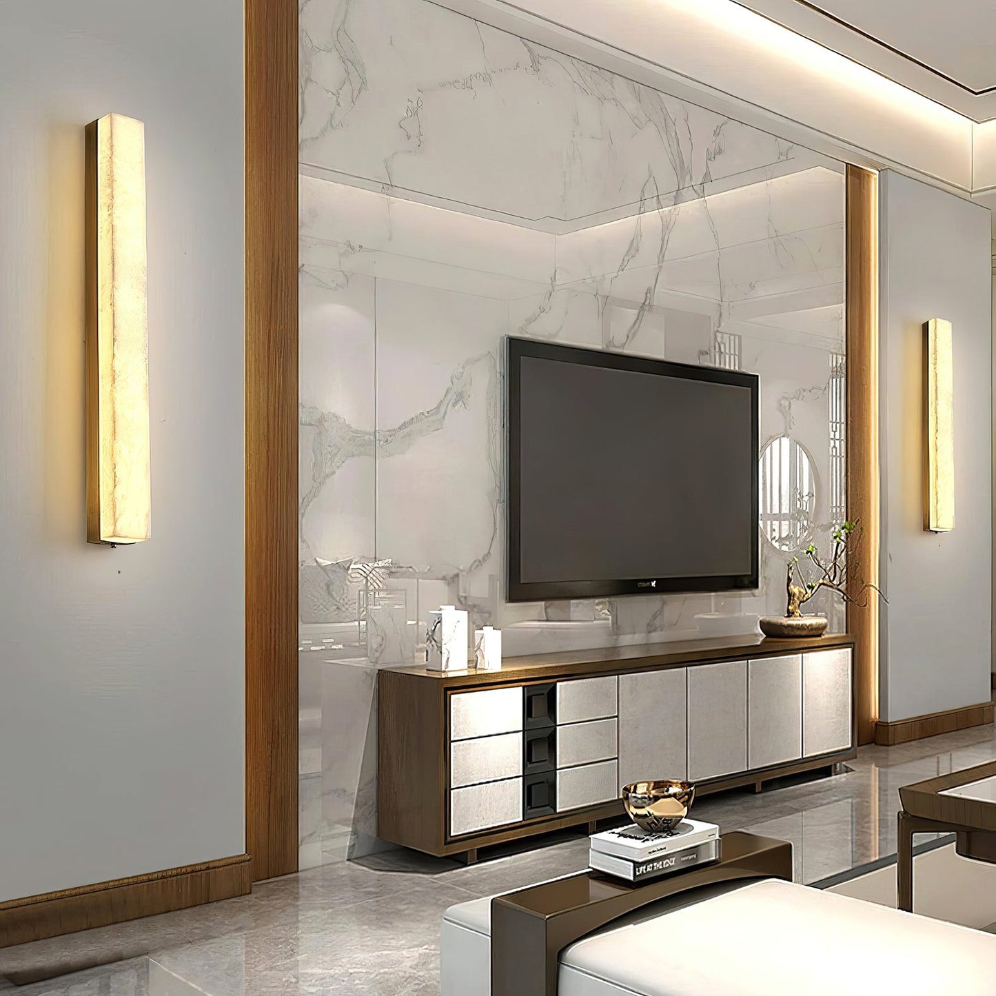 RoyaleGlow Modern Alabaster Wall Sconce - Elegant Geometric Lighting