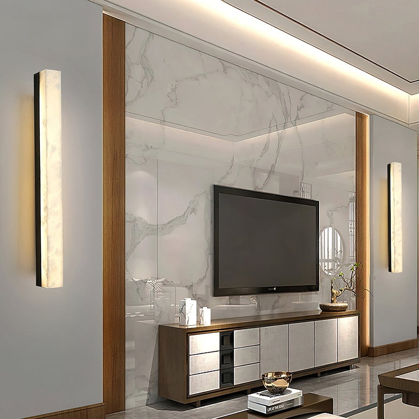 RoyaleGlow Modern Alabaster Wall Sconce - Elegant Geometric Lighting