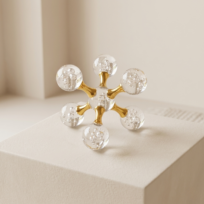 Desk Ornament Paperweight Glass Metal Bubble Star Design Gold Finish