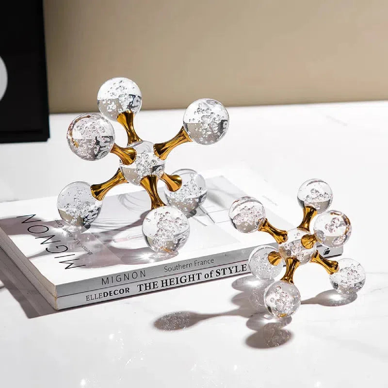 Desk Ornament Paperweight Glass Metal Bubble Star Design Gold Finish