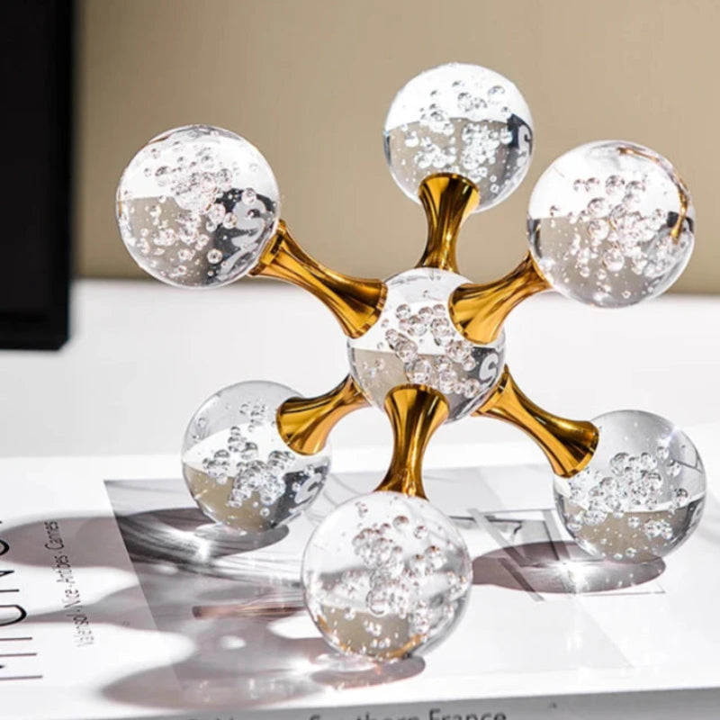 Desk Ornament Paperweight Glass Metal Bubble Star Design Gold Finish
