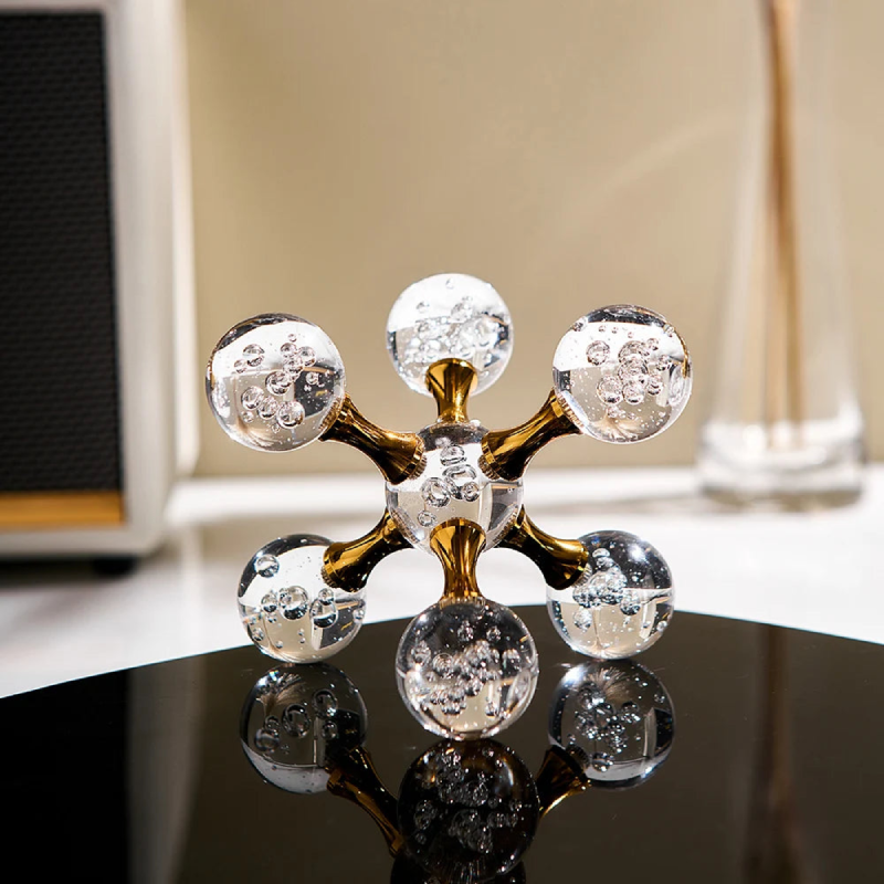 Desk Ornament Paperweight Glass Metal Bubble Star Design Gold Finish