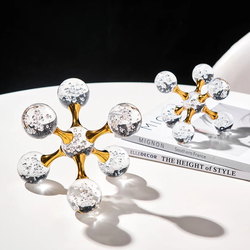 Desk Ornament Paperweight Glass Metal Bubble Star Design Gold Finish