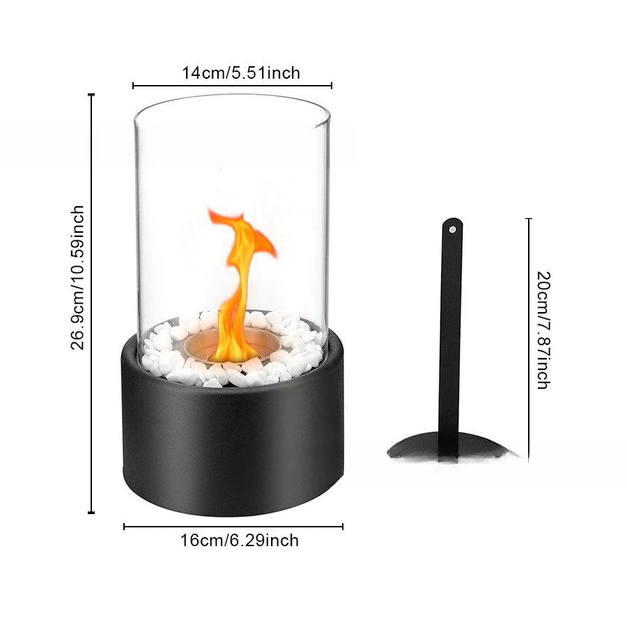 Desktop Fireplace Light Indoor Stainless Steel Small Portable Heating Furnace Round Glass 10