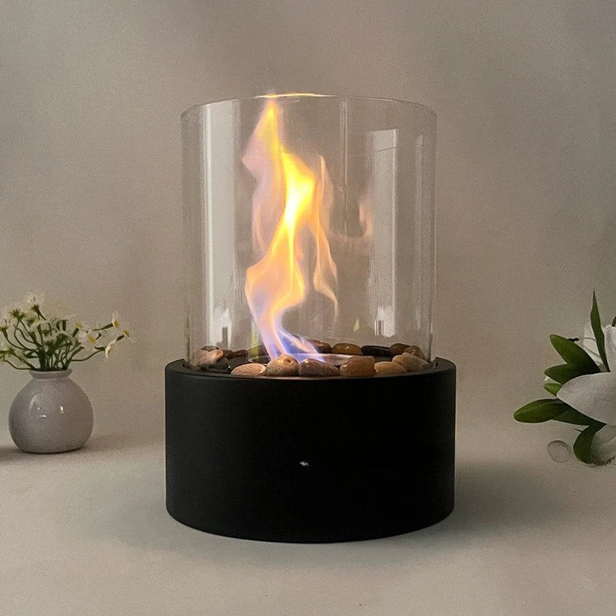Desktop Fireplace Light Indoor Stainless Steel Small Portable Heating Furnace Round Glass 8