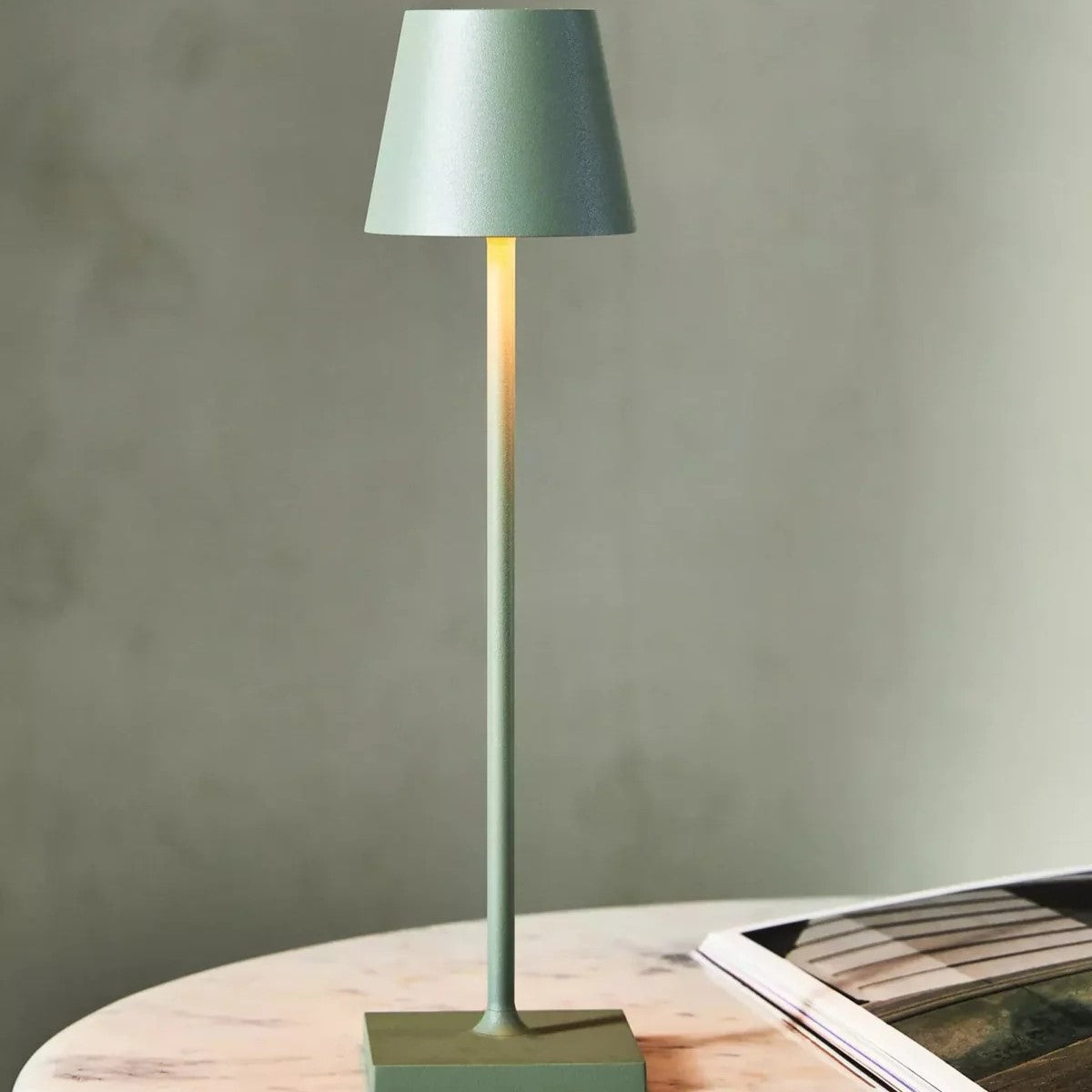 Dimmable Tall Table Lamp - Touch-Activated, USB-C Rechargeable Modern Lighting - Matte Green