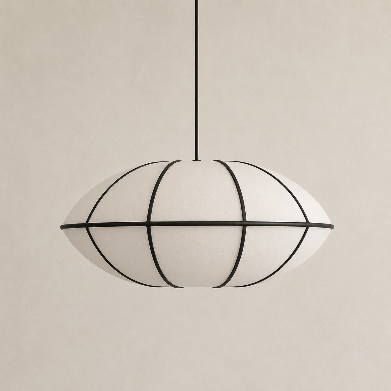 Disc Fabric Pendant Light - Black Trim 0