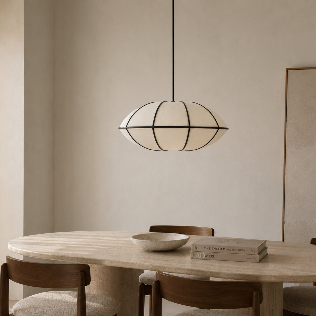 Disc Fabric Pendant Light - Black Trim 1