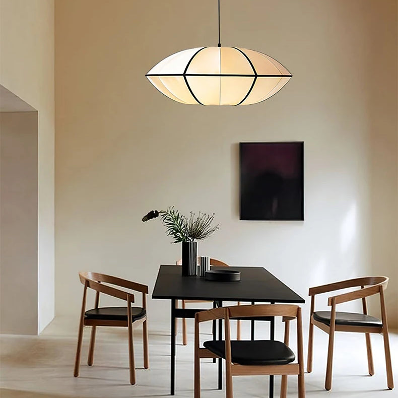Disc Fabric Pendant Light - Black Trim 3