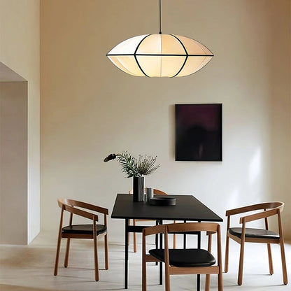 Disc Fabric Pendant Light - Black Trim 3