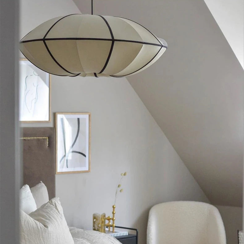 Disc Fabric Pendant Light - Black Trim 4