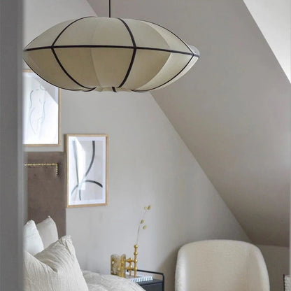 Disc Fabric Pendant Light - Black Trim 4