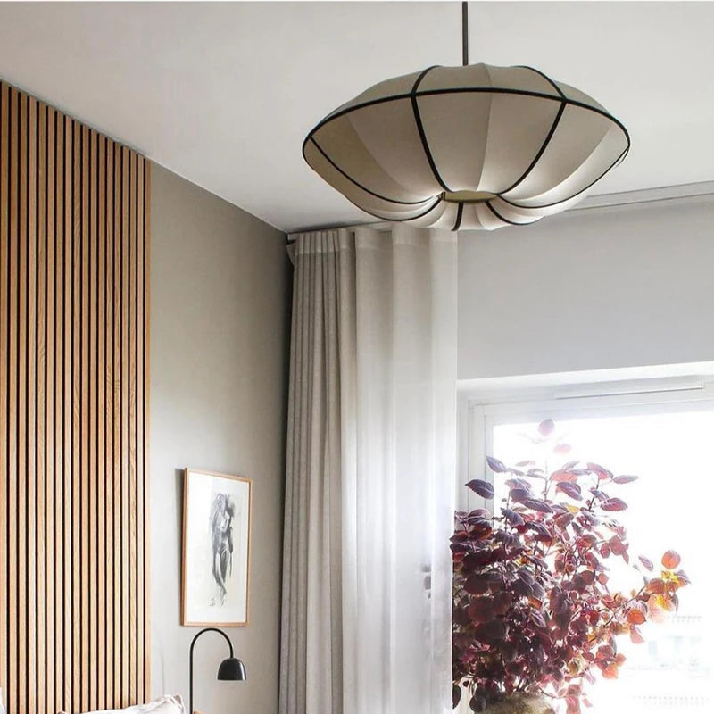 Disc Fabric Pendant Light - Black Trim 5
