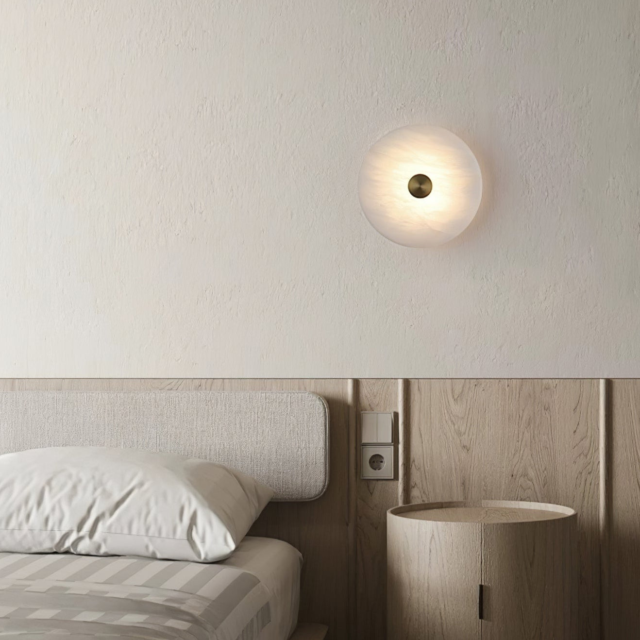 RoyaleGlow Round Alabaster Wall Sconce - Modern LED Flush Mount Light