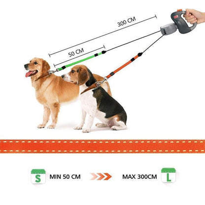 Furora Dual Dog Leash with Flashlight & Waste Bag Holder – Tangle-Free Walking for Two Dogs